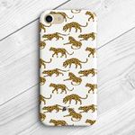 baltas telefono dekliukas su leopardais